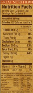 Randall Beans Great Northern White Bean Nutritional Information