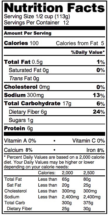 Randall Beans Organic Great Northern Bean Nutritional Information