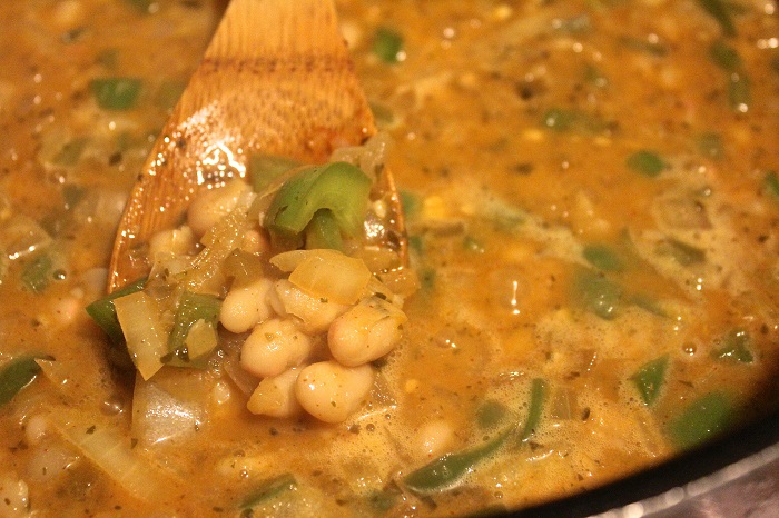 cajun white beans in a skillet