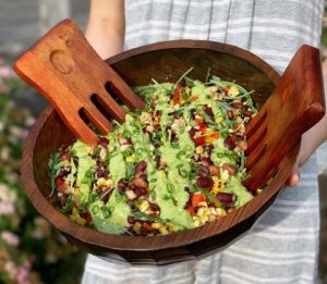 fiesta mixed bean spring salad carried to an outdoor spring party