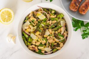 This grilled asparagus with Randall Beans white beans salad is perfect for summer and backyard BBQs